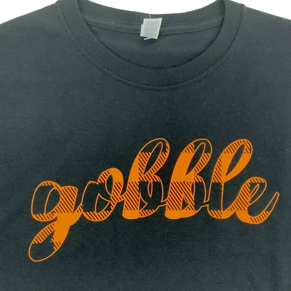 Gobble Spell Out Women’s Fall Black Orange Long Sleeve T-Shirt - Picture 4 of 9